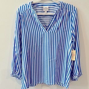 St John’s Bay Blue White Striped 3/4 Sleeve Shirt